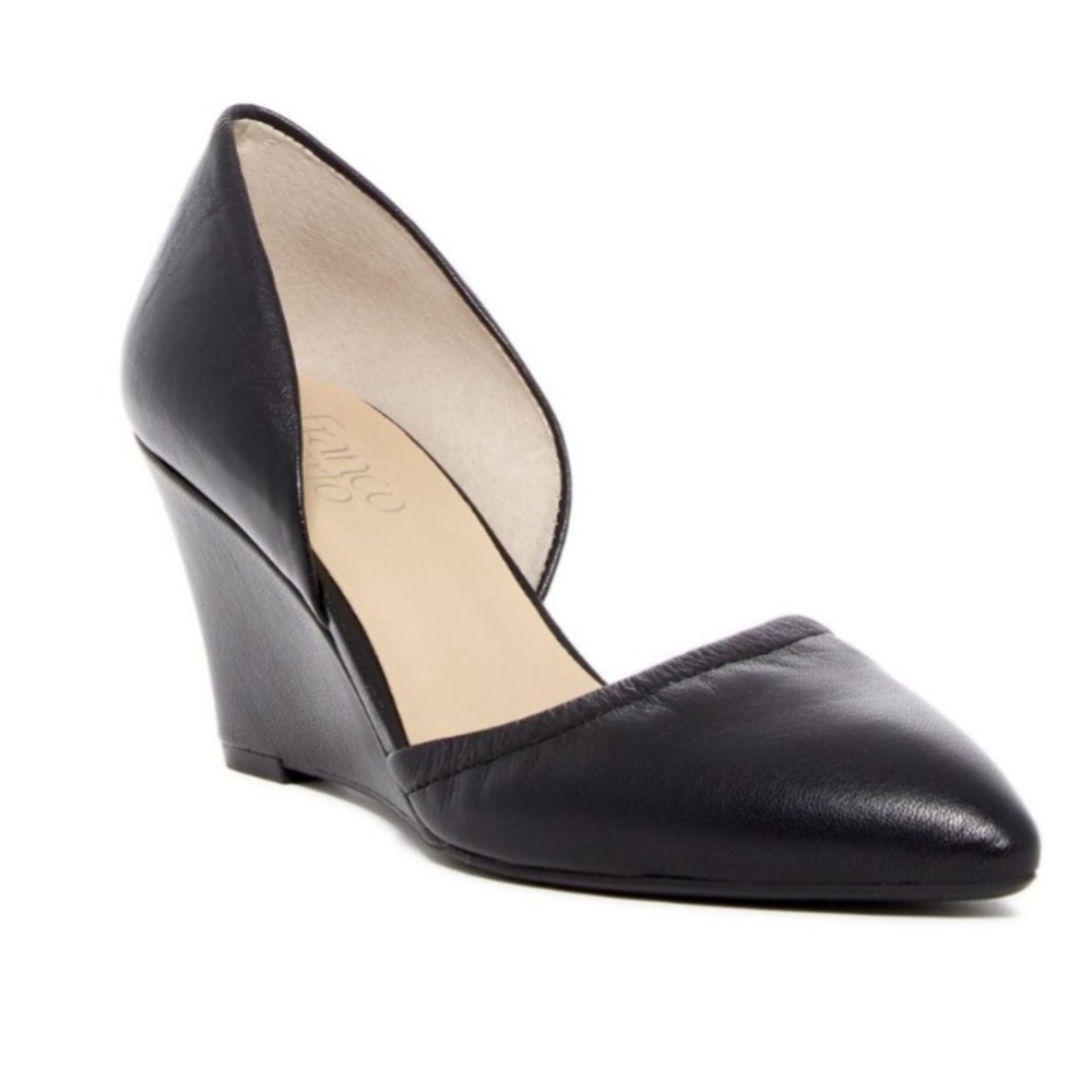 Franco Sarto Leather Pump Heels Black Fenway Leather Wedge Size 12 - Picture 3 of 10